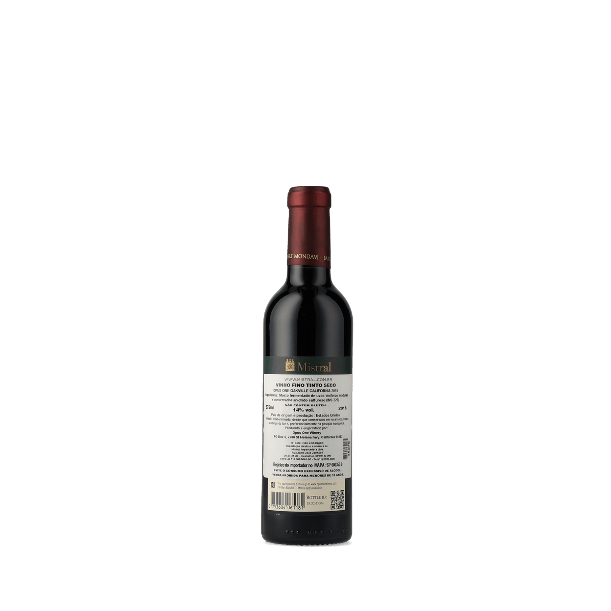 Vinho Tinto Opus One 2018 - Meia gfa. 375ml
